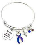 Blue & Purple Ribbon Charm Bracelet - Let Your Faith Be Bigger than Your Fear