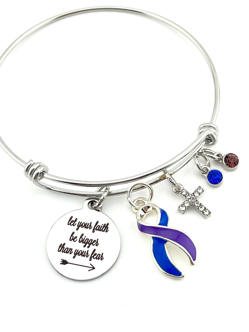 Blue & Purple Ribbon Charm Bracelet - Let Your Faith Be Bigger than Your Fear