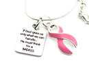Pink Ribbon Necklace - If God Gives Us Only What We Can Handle ... He Must Think I'm a Badass