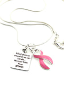 Pink Ribbon Necklace - If God Gives Us Only What We Can Handle ... He Must Think I'm a Badass