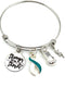 Teal & White Ribbon Charm Bracelet - Stronger Than The Storm