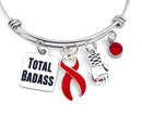 Red Awareness Ribbon Bracelet – Total Badass Cancer Survivor Bracelet – Heart Disease, Stroke & HIV AIDS Fighter Gift