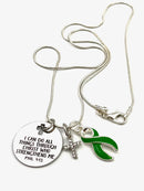 Green Ribbon Necklace - I Can Do All Through Christ Who Strengthens Me