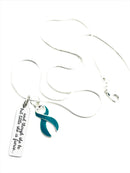 Teal Ribbon Necklace - and Though She Be But Little, She is Fierce - Rock Your Cause Jewelry