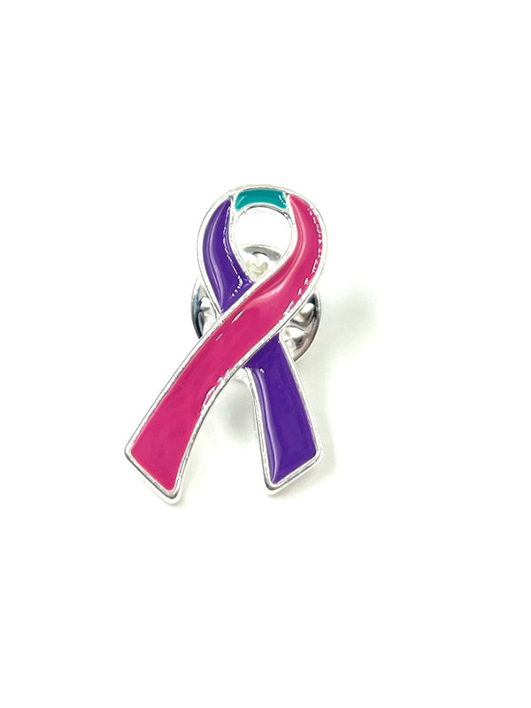 Pink Purple Teal (Thyroid Cancer) Ribbon Pin - Lapel, Lab Coat, Hat Pin