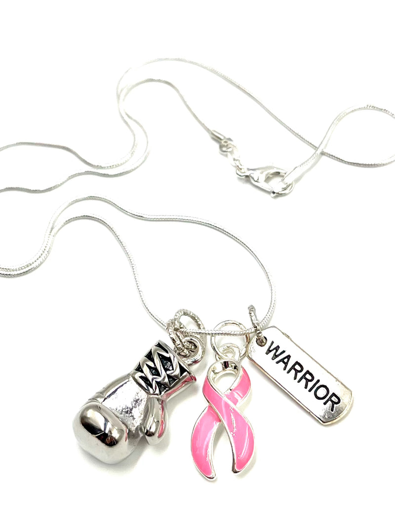 Pink Ribbon Boxing Glove Necklace - Breast Cancer Warrior Gift - Rock Your Cause Jewelry