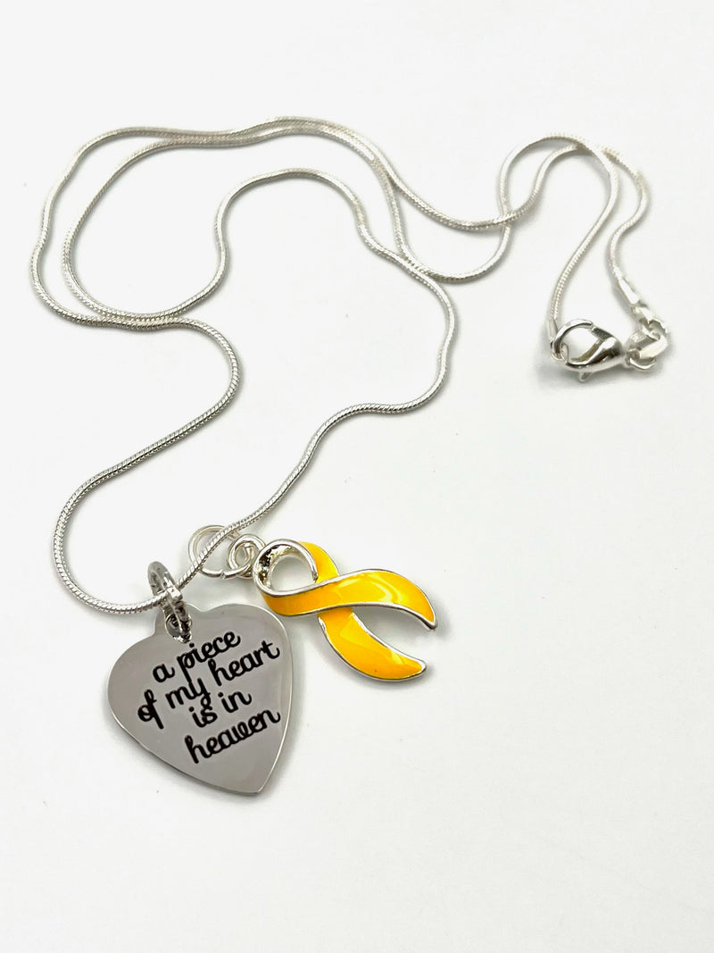 Gold Ribbon - A Piece of my Heart is in Heaven Rememberance Necklace - Rock Your Cause Jewelry