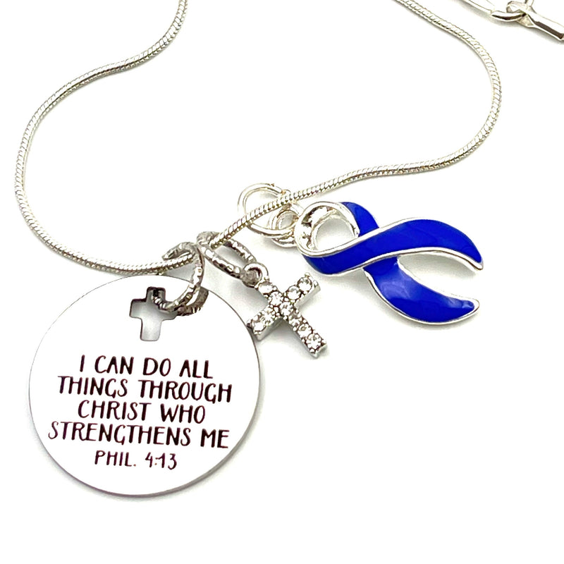 Periwinkle Ribbon Necklace – I Can Do All Things Through Christ Who Strengthens Me - Rock Your Cause Jewelry