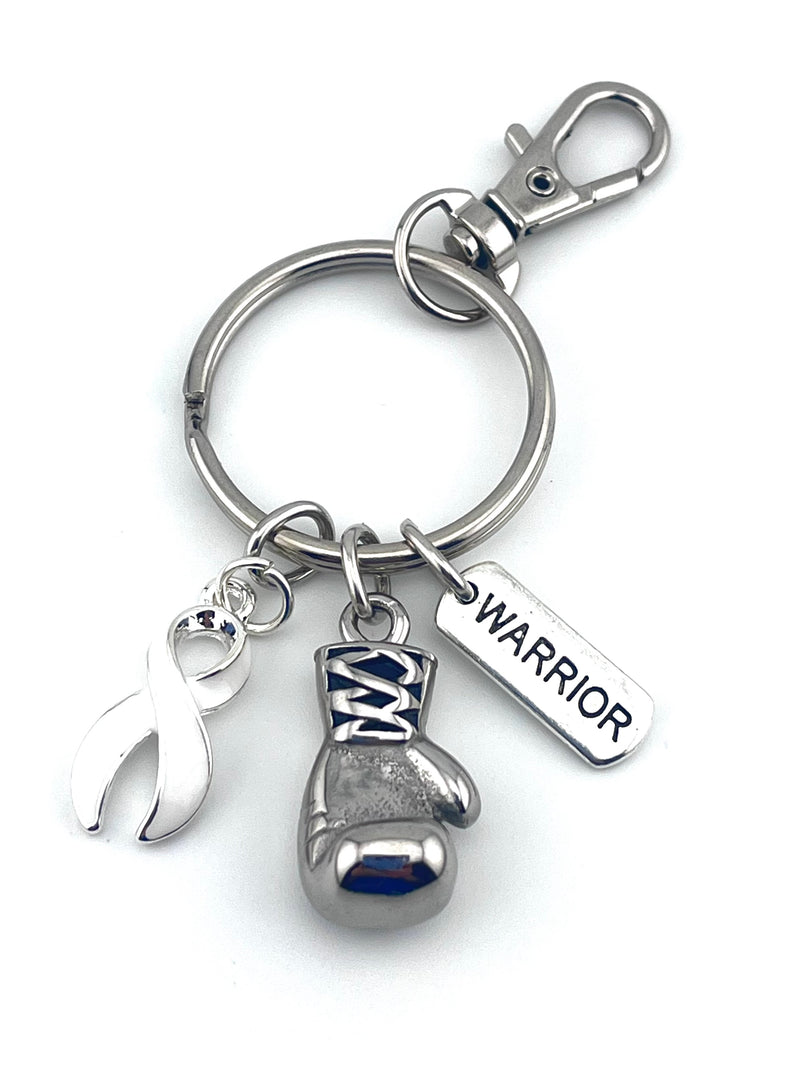 White Ribbon Keychain - Boxing Glove / Warrior Encouragement Gift