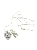 Gray (Grey) Ribbon Necklace - A Piece of my Heart is in Heaven - Rock Your Cause Jewelry