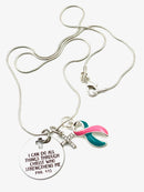 Pink & Teal (Previvor) Ribbon Necklace - I Can Do Anything through Him Through Christ