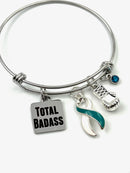 Teal & White Ribbon - Total Badass / Boxing Glove Charm Bracelet