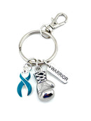 Teal Ribbon Boxing Glove / Warrior Keychain