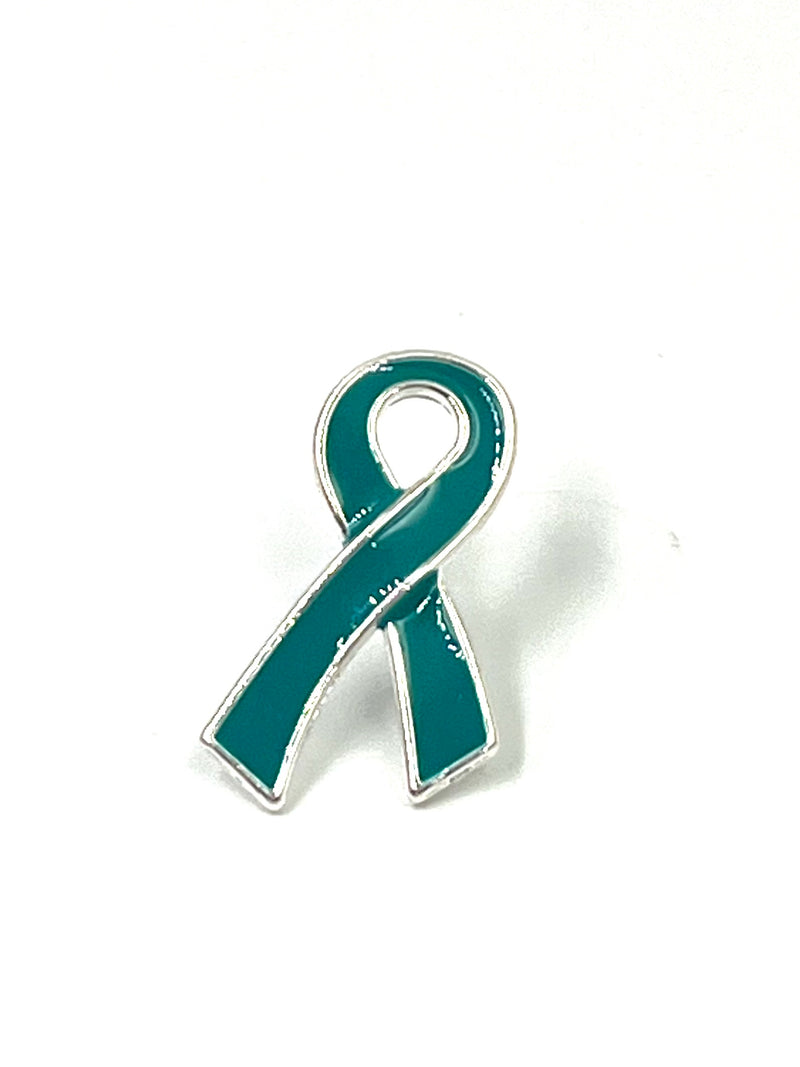Teal Ribbon Lapel / Hat / Lab Coat / Lanyard Pin - Rock Your Cause Jewelry