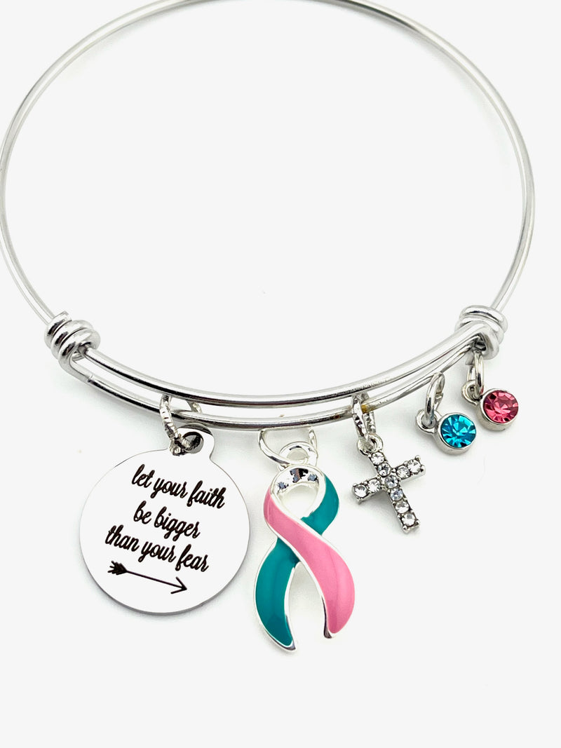 Pink and Teal (Previvor) Charm Bracelet - Let Your Faith be Bigger than Your Fear