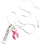 Pink Ribbon Necklace  - and Though She Be But Little, She is Fierce Necklace - Rock Your Cause Jewelry