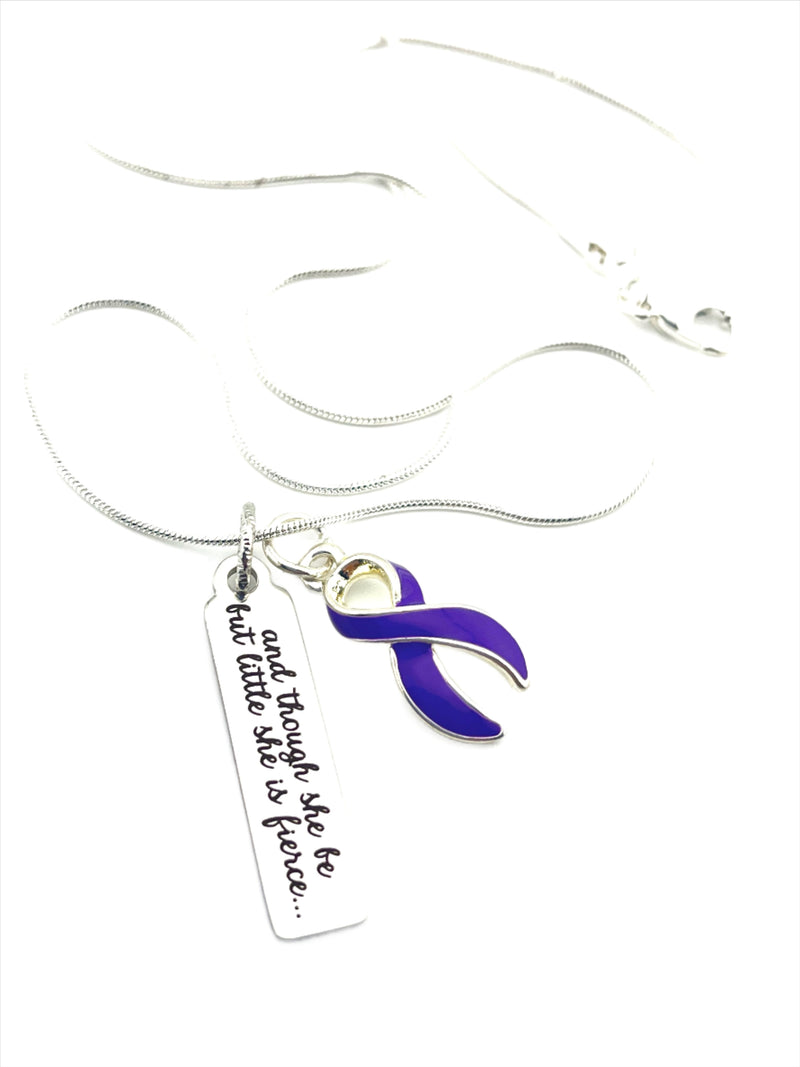 Purple Ribbon Necklace - and Though She But Little, She is Fierce