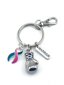 Pink & Teal (Previvor) Ribbon Keychain - Boxing Glove / Warrior Key Chain