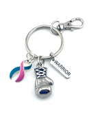 Pink & Teal (Previvor) Ribbon Keychain - Boxing Glove / Warrior Key Chain