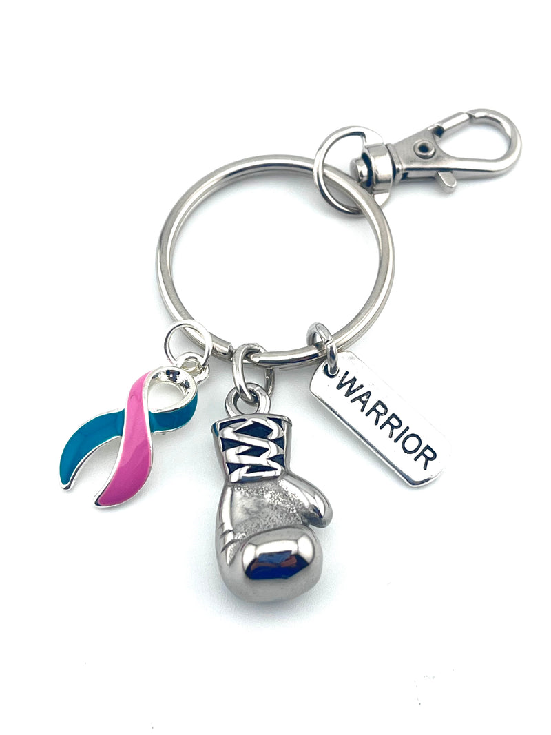 Pink & Teal (Previvor) Ribbon Keychain - Boxing Glove / Warrior Key Chain