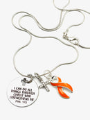 Orange Ribbon Necklace - I Can Do All Through Christ Who Strengthens Me