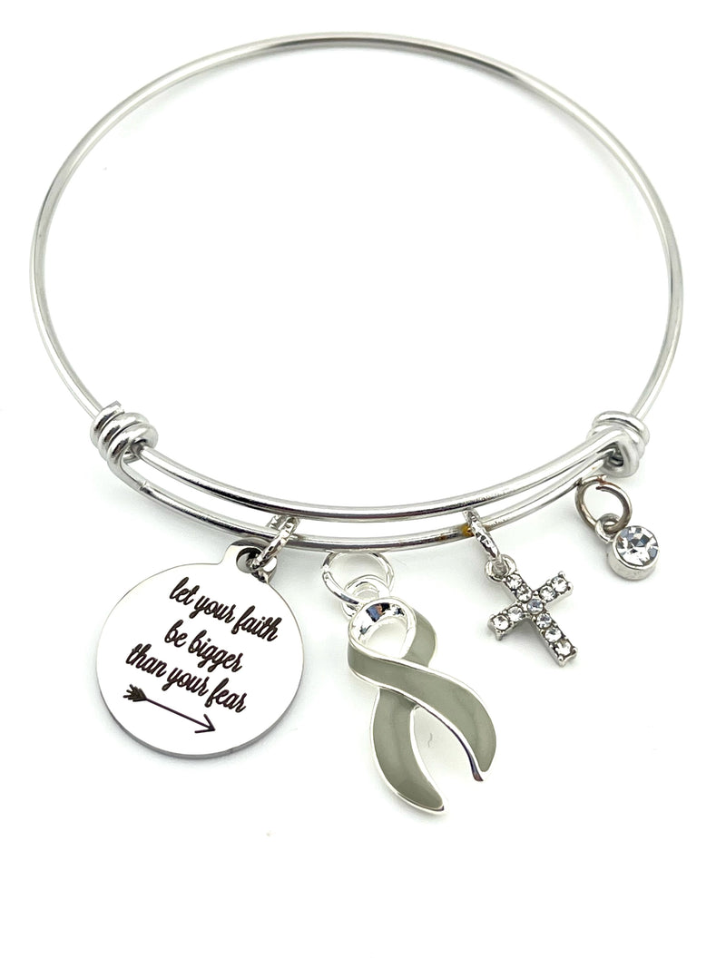 Grey (Gray) Ribbon Charm Bracelet - Let Your Faith Be Bigger Than Your Fear