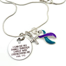 Teal & Purple Ribbon Necklace - I Can Do All Things Through Christ