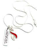 Red & White Ribbon Necklace - and Though She Be But Little, She Is Fierce - Rock Your Cause Jewelry