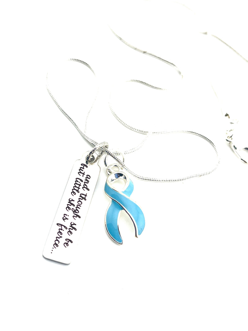 Light Blue Ribbon Necklace - and Though She Be But Little, She is Fierce
