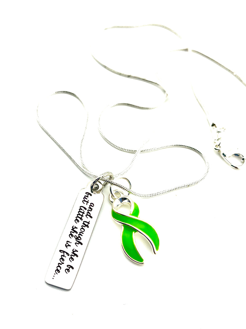 Lime Green Ribbon Necklace - and Though She Be But Little, She Is Fierce - Rock Your Cause Jewelry