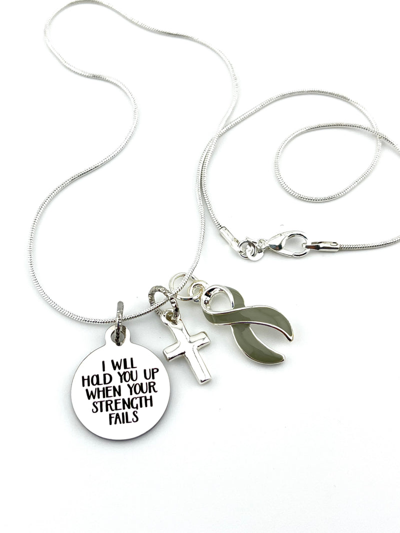 Gray (Grey) Ribbon Necklace - I Will Hold You Up When Your Strength Fails