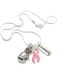 Pink Ribbon Boxing Glove Necklace - Breast Cancer Warrior Gift - Rock Your Cause Jewelry