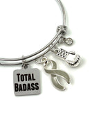 Gray (Grey) Ribbon Total Badass Charm Bracelet