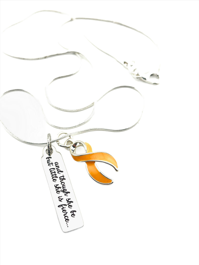 Peach Ribbon Necklace - And Though She be but Little, She is Fierce