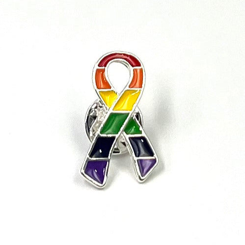 Rainbow Ribbon / Lapel Hat Pin / LGBTQ Awareness / Lesbian Gay Wedding Accessory / Equality Love