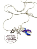 Blue & Purple Ribbon - I Can Do All Things Through Christ Necklace