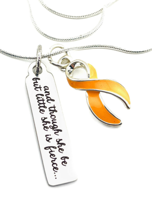 Peach Ribbon Necklace - And Though She be but Little, She is Fierce