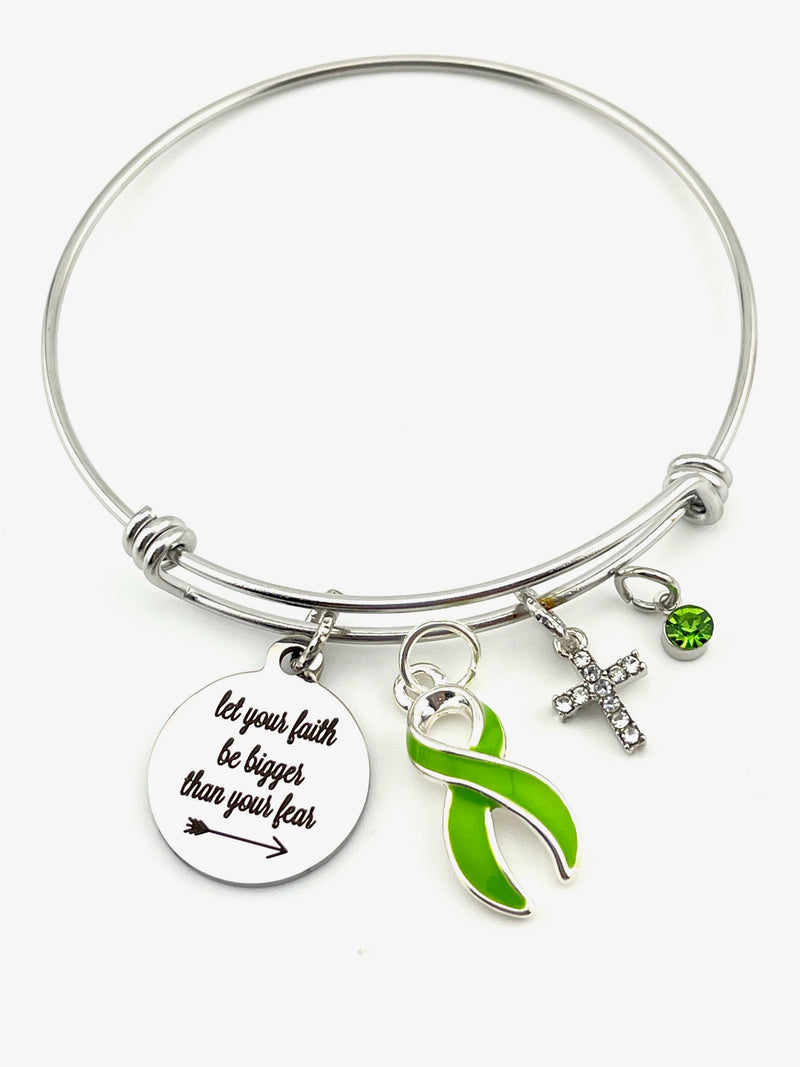 Lime Green Ribbon Bracelet - Let Your Faith Be Bigger Than Your Fear - Rock Your Cause Jewelry