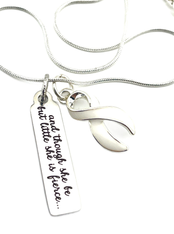 White Ribbon Necklace - and Though She Be But Little, She Is Fierce