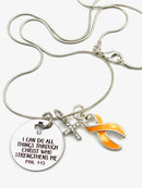 Peach Ribbon Necklace - Endometrial Cancer Awareness Gift - I Can Do All Things Through Christ