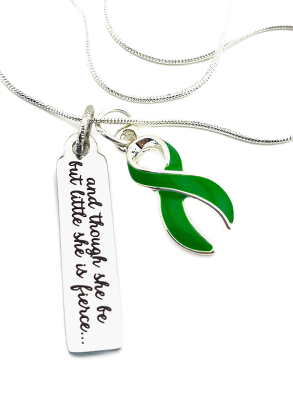 Green Ribbon Necklace - and Though She Be But Little, She is Fierce
