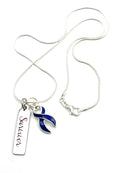 Dark Navy Blue Ribbon Survivor Necklace