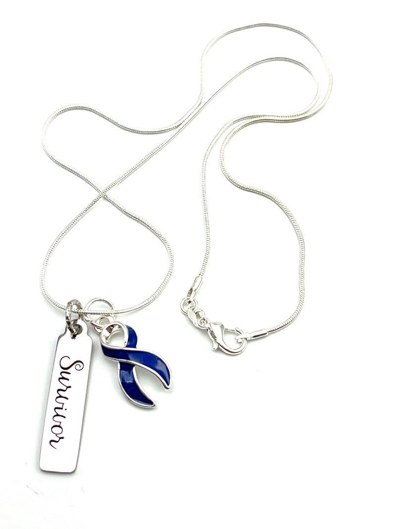 Dark Navy Blue Ribbon Survivor Necklace