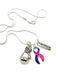 Pink Purple Teal (Thyroid) Ribbon Necklace - Boxing Glove / Warrior Pendant
