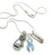 Light Blue Ribbon Boxing Glove / Warrior Necklace - Rock Your Cause Jewelry