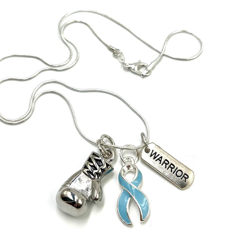 Light Blue Ribbon Boxing Glove / Warrior Necklace - Rock Your Cause Jewelry