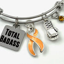 Peach Ribbon Charm Bracelet – Total Badass / Boxing Glove Bracelet - Uterine Cancer Survivor