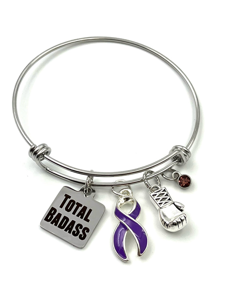 Purple Ribbon Total Badass Charm Bracelet - Rock Your Cause Jewelry