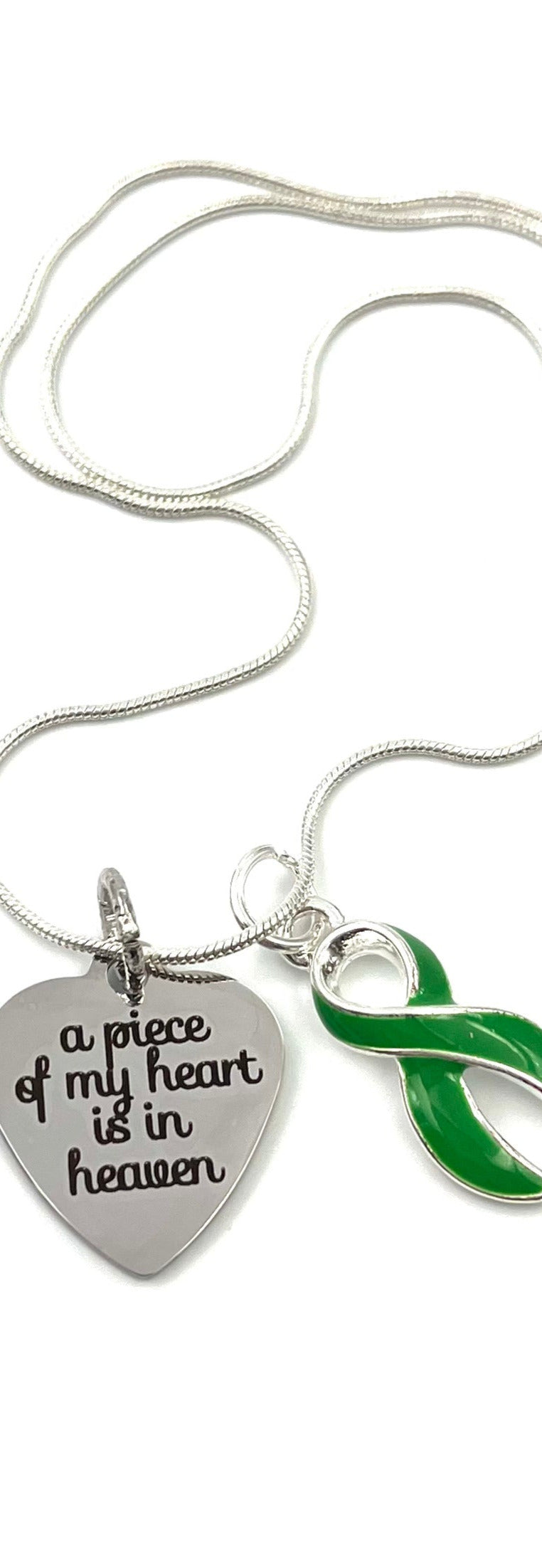 Green Ribbon Sympathy / Memorial Necklace - A Piece of My Heart is in Heaven - Rock Your Cause Jewelry