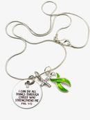 Lime Green Ribbon Necklace  - I Can Do All Things Through Christ Who Strengthens Me